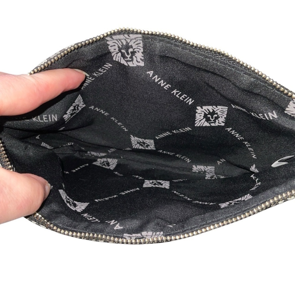 Anne Klein Black and Tan Geometric Clutch with Wristlet Strap - Picture 5 of 6